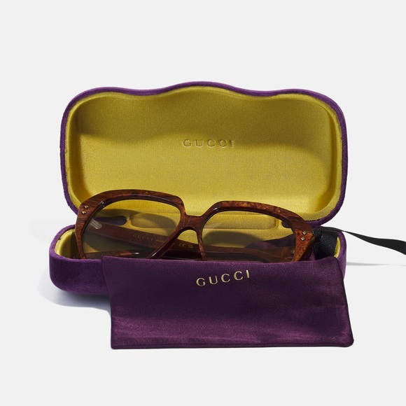 AuthGUCCI GG1249S 001 square sunglass dark wood brown frame light yellow lenses. - Picture 15 of 15